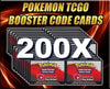 200 Booster Pack Code Pokemon Card Lot - Online Game PTCGO