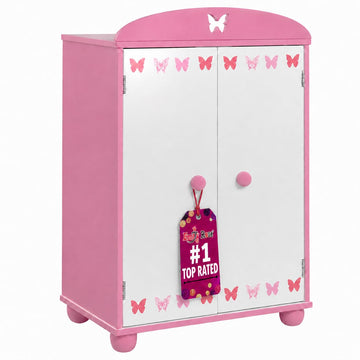 Emily Rose 18 Inch Doll Clothes Storage Closet w/5 Notched Hangers - Pink