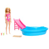 Barbie Doll & Pool Playset, Blonde in Tropical Pink One-Piece Swimsuit with Pool, Slide, Towel & Drink Accessories