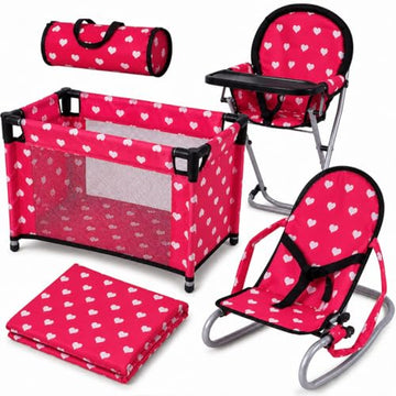 Mega Baby Doll Accessories Set, 3-1 Baby Doll Crib, Baby Doll High Chair & Bouncer Seat. 18 inch Doll Accessories with Doll Bed. 18" Dolls Furniture