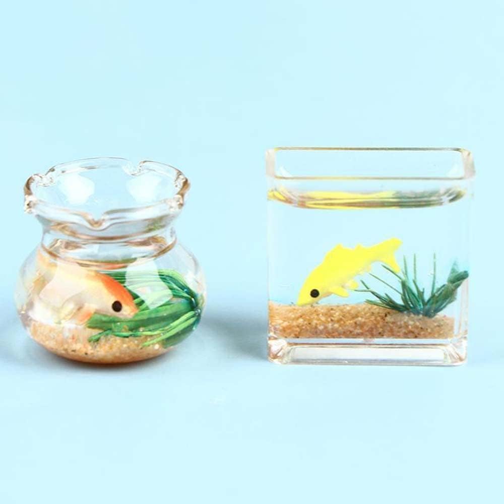 Dollhouse Miniature Fish Tank 1PC Dollhouse Mini Glass Fish Tank Model Home Ornament Miniature Fish Bowl Scene Model Dollhouse Decor Toy(Square)