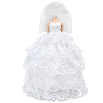 E-TING Handmade Wedding Evening Party Dress Clothes Gown Veil for Dolls (White)