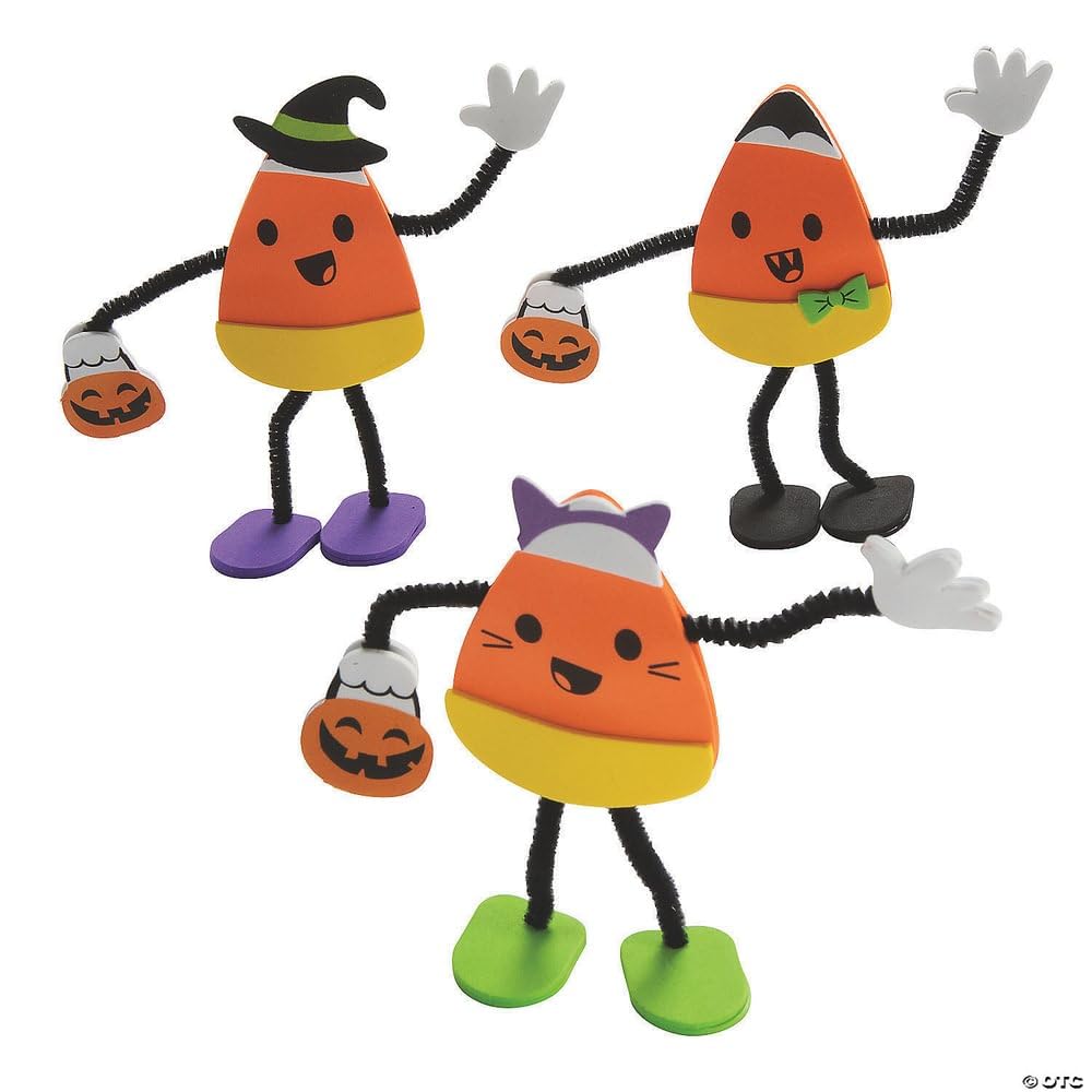 Fun Express Halloween Candy Corn Characters in Costume Craft Kit - Craft Kits - 12 Pieces