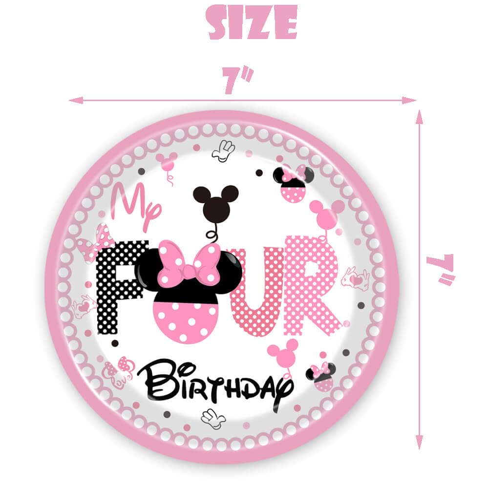 51 Pcs Pink 4th Birthday Party Decorations Girls Four Years Old Tablecloth Paper Plates Napkins Forks Dinnerware for Pink Girls Fourth Birthday Party