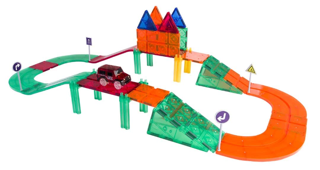 Mag Genius Ultimate Racing 55-Piece Magnet Set with 8 Bonus Road Signs and 2 Toy Figures