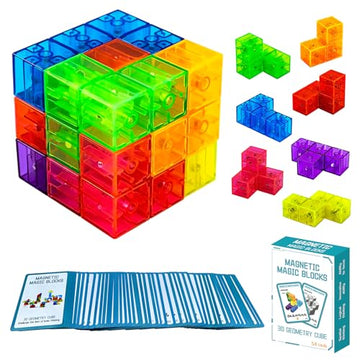 OUXIA Magnetic Building Blocks Magic Magnetic 3D Puzzle Cubes, Set of 7 Multi Shapes Magnetics Blocks with 54 Guide Cards, Children's Educational Toys