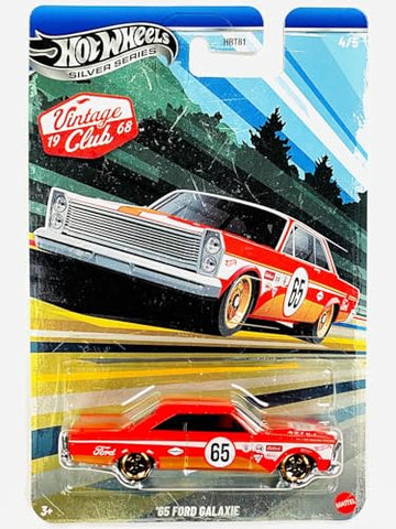 Hot Wheels '65 Ford Galaxie, Silver Series Vintage Racing Club 4/5, Red, 1:64 Scale Collectible Die Cast Metal Toy Car Model