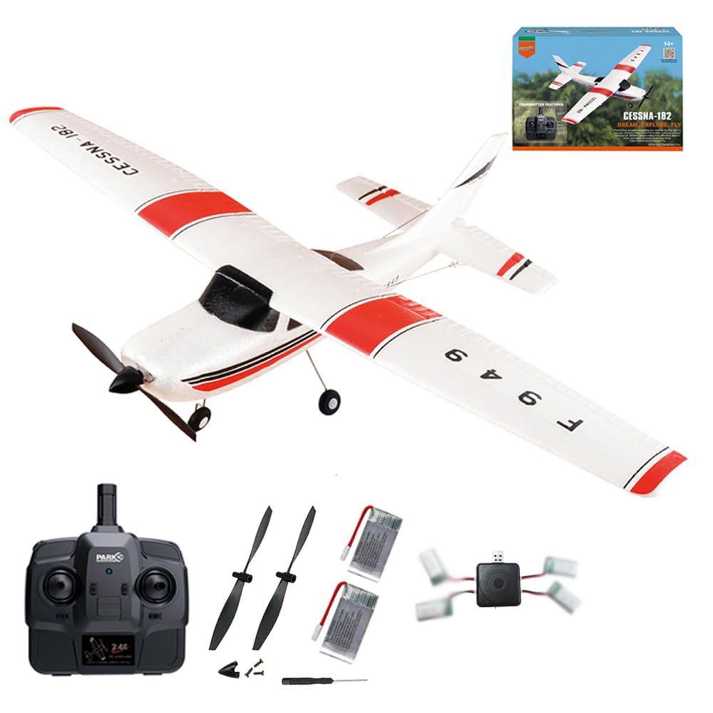 Park10 Toys F949 RC Plane for Adults 3CH 2.4GHZ Fixed Wing Remote Control Airplane with 6 axis Gyroscope CESSNA-182 Outdoor RC Planes with 2 Batteries