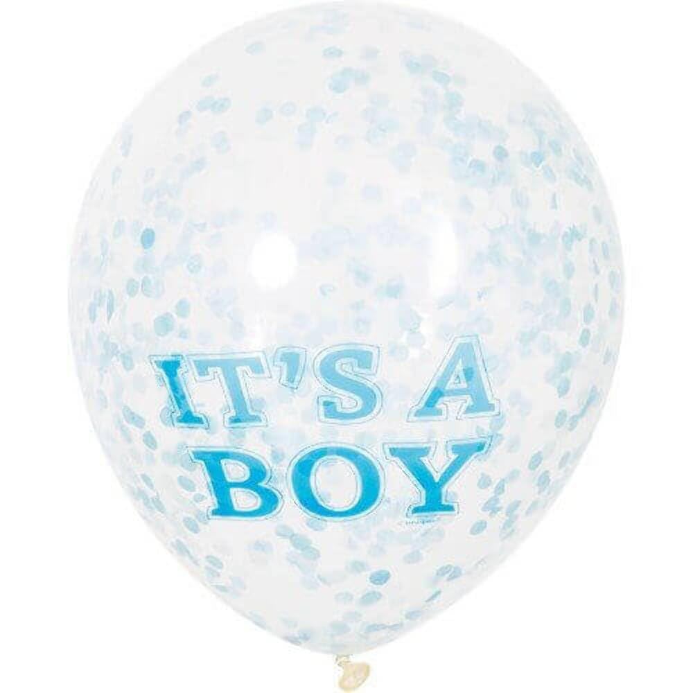 12" It's A Boy Blue Confetti Balloons, 6ct