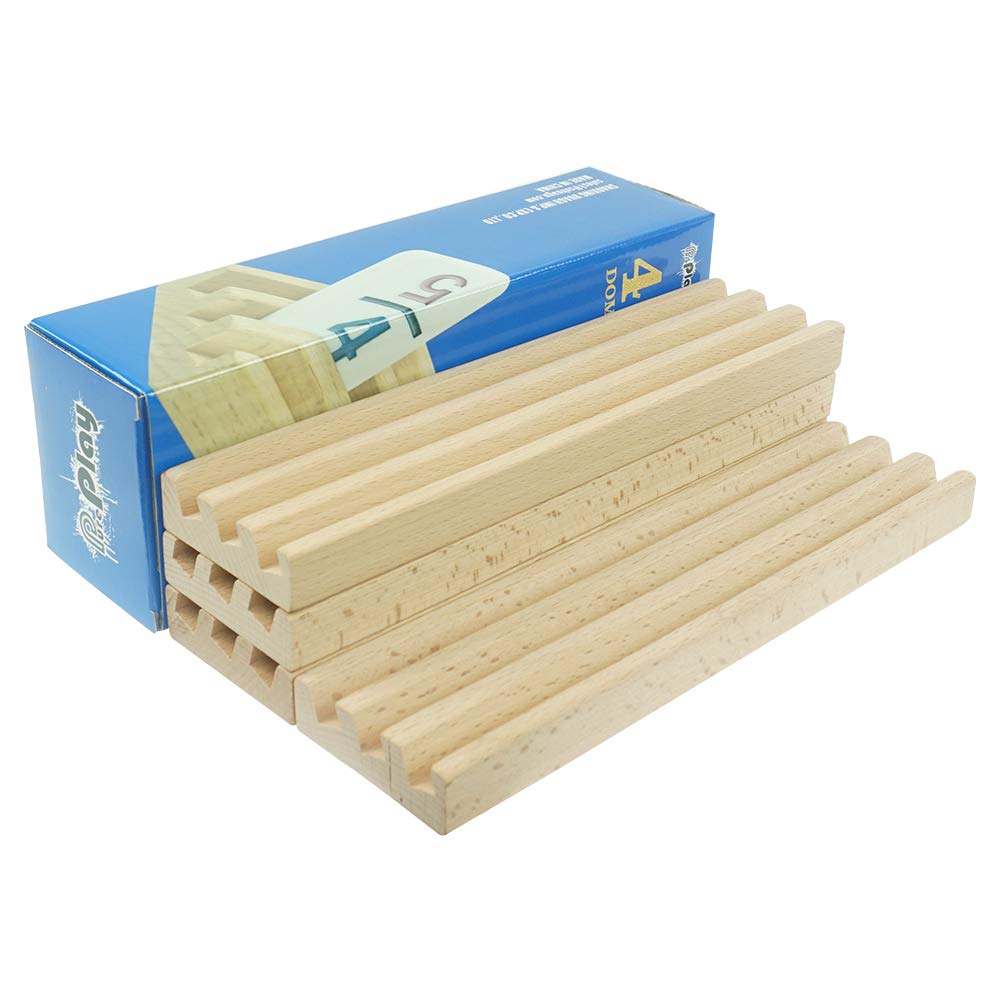 PUREPLAY Wooden Domino Trays Set of 4, Wooden Domino Trays Holders for Domino Tiles,Domino Games,Mexcian Train,Chickenfoot and Other Domino