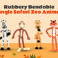 4 Inch Rubbery Bendable Jungle Safari Zoo Animals (12 Pack) Giraffe, Monkey, Zebra and Tiger Flexible Figures Birthday Party Favors Stress Relief