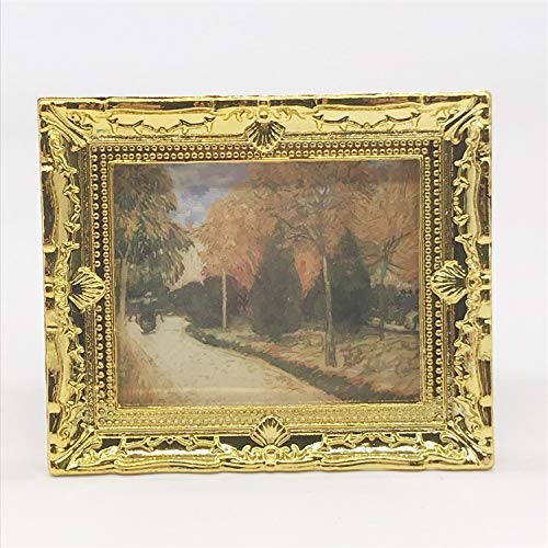 SXFSE Dollhouse Decoration Accessories, 1:12 Dollhouse Miniature Painted Wooden Frame Mural Accessories (A)