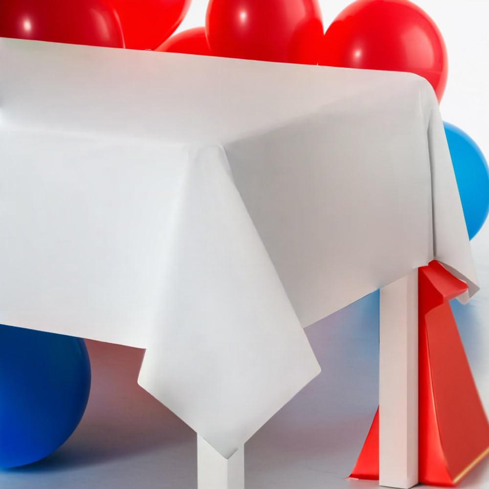 Amscan Frosty White Plastic Table Cover - 54" x 108" - Event Essential, Perfect for Parties, Weddings, & Special Occasions