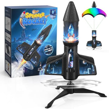 ZeroPhear Rocket Launcher for Kids, 200 ft Auto Launching Spinner Rocket Toy with LED and Safety Parachute, 2-Altitude Launch, USB Rechargeable