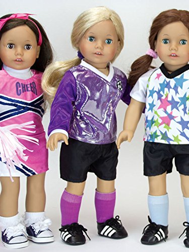 Sophia's 18" Doll 4 pc. Soccer Uniform with Long-Sleeved Purple Jersey, Black Shorts, Black Cleats, and Soccer Ball