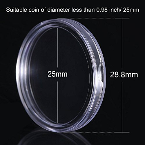 100 Pcs 25 mm Coin Holder Capsules Clear Round Plastic Coin Container Case for Coin Collection Supplies