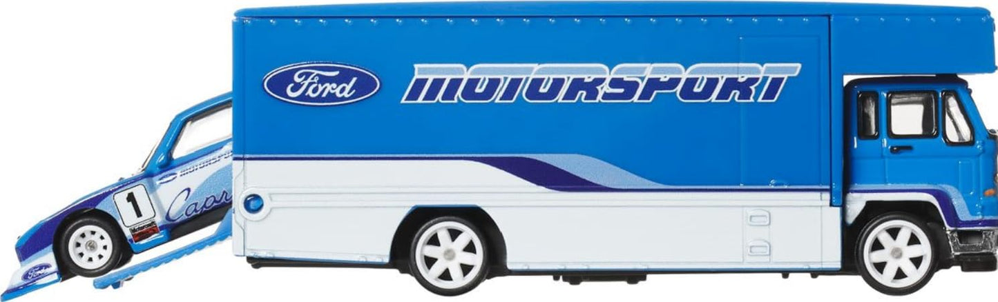 Hot Wheels Team Transport #88 Ford Capri Gr5 & Fleet Flyer, Real Riders, Metal/Metal, 1:64 Scale
