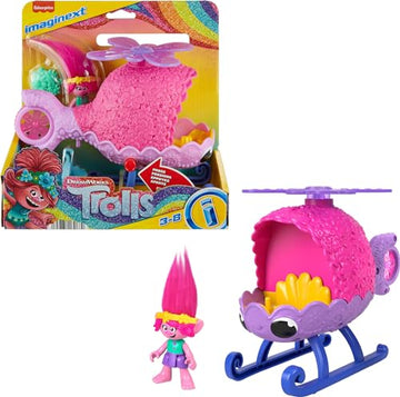 Fisher-Price Imaginext DreamWorks Trolls Toys Poppy's Copter, Helicopter & Figure Playset for Pretend Play Kids Ages 3+ Years