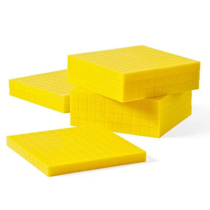 hand2mind Yellow Plastic Base Ten Blocks Flats Set, Place Value Blocks, Counting Cubes for Kids Math, Base Ten Blocks Classroom Set, Math Blocks