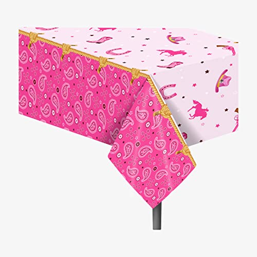 Lide Road 3 Pieces Western Cowgirl Rectangular Tablecloth, 54 x 87In, Polyethylene (PE), Stain Resistant, Wild West Cowgirl Theme, All-Season