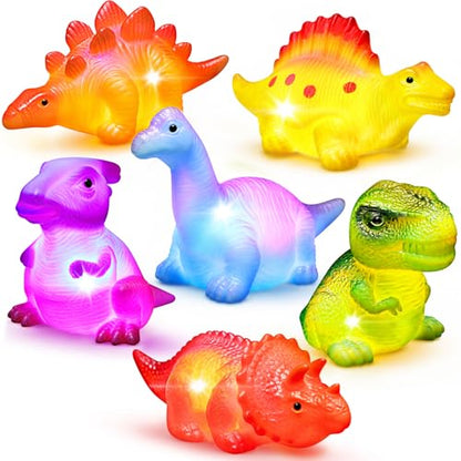 6 Packs Light-Up Floating Dinosaur Bath Toys Set, for Baby Toddler Nephew in Birthday Christmas Easter , Great Water Bathtub Shower Pool Bath Toy