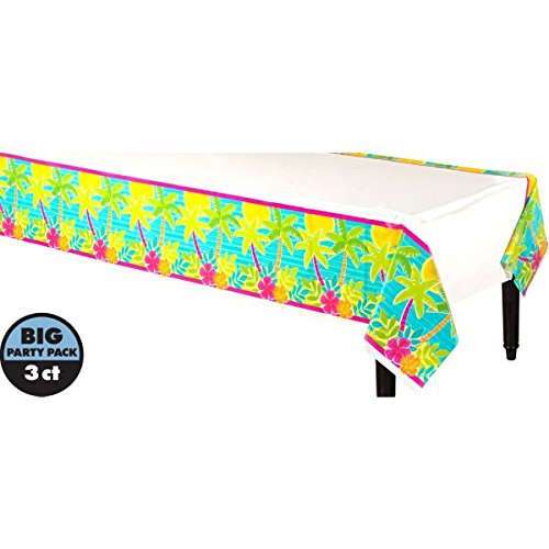 Amscan Sun-Sational Luau Party Beach Summer Scene Printed Table Cover (3 Piece), 54" X 84", Multicolor