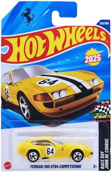 Hot Wheels Ferrari 365 GTB4 Competizione [Yellow] Race Day 10/10, 222/250, New for 2025! 1:64 Scale Diecast Vehicle