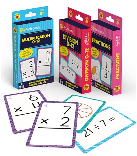 Carson Dellosa 3-Pack Math Flash Cards, Ages 8-12, Multiplication