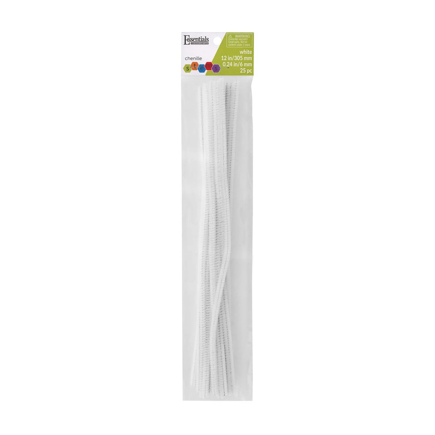 Essentials By Leisure Arts Chenille Stems White, 12 Inch 6mm, Bendable Craft Pipe Cleaners for DIY Projects, Dolls, Animals, Ornaments,