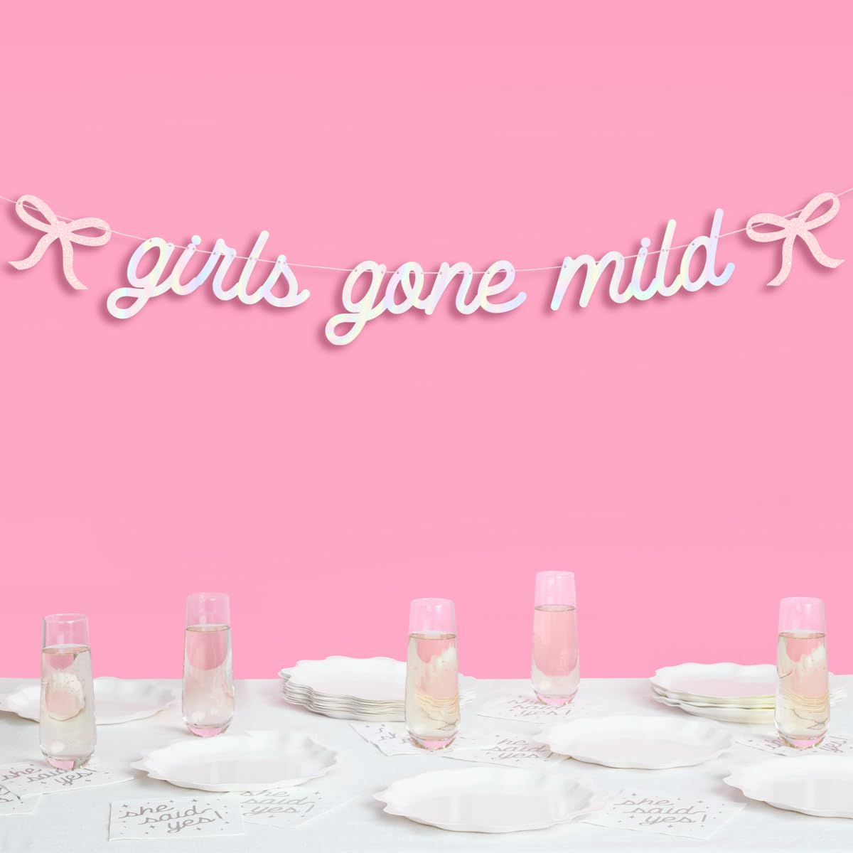 xo, Fetti Girls Gone Mild Banner - Iridescent Foil | 6 Ft. | Bow Bachelorette Decorations, Birthday Party Sign, Coquette Graduation Background, Bach