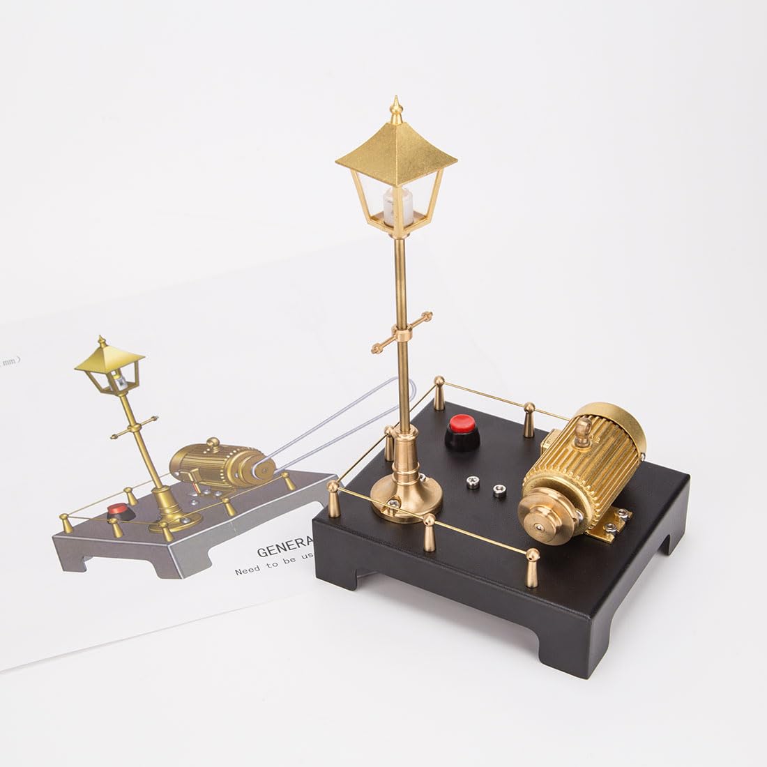 ENGINEDIY Steam Engine Model Mini Steam Generator and Lamp Scene Model Set Metal Engine Model Kits for Adults 16+ - 12 x 10 x 20CM