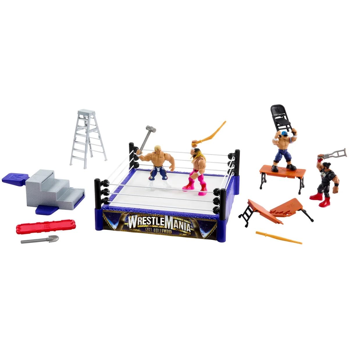 WWE Knuckle Crunchers Mini Mayhem Ring Bundle Playset, Cody Rhodes, John Cena, Seth Rollins Figures