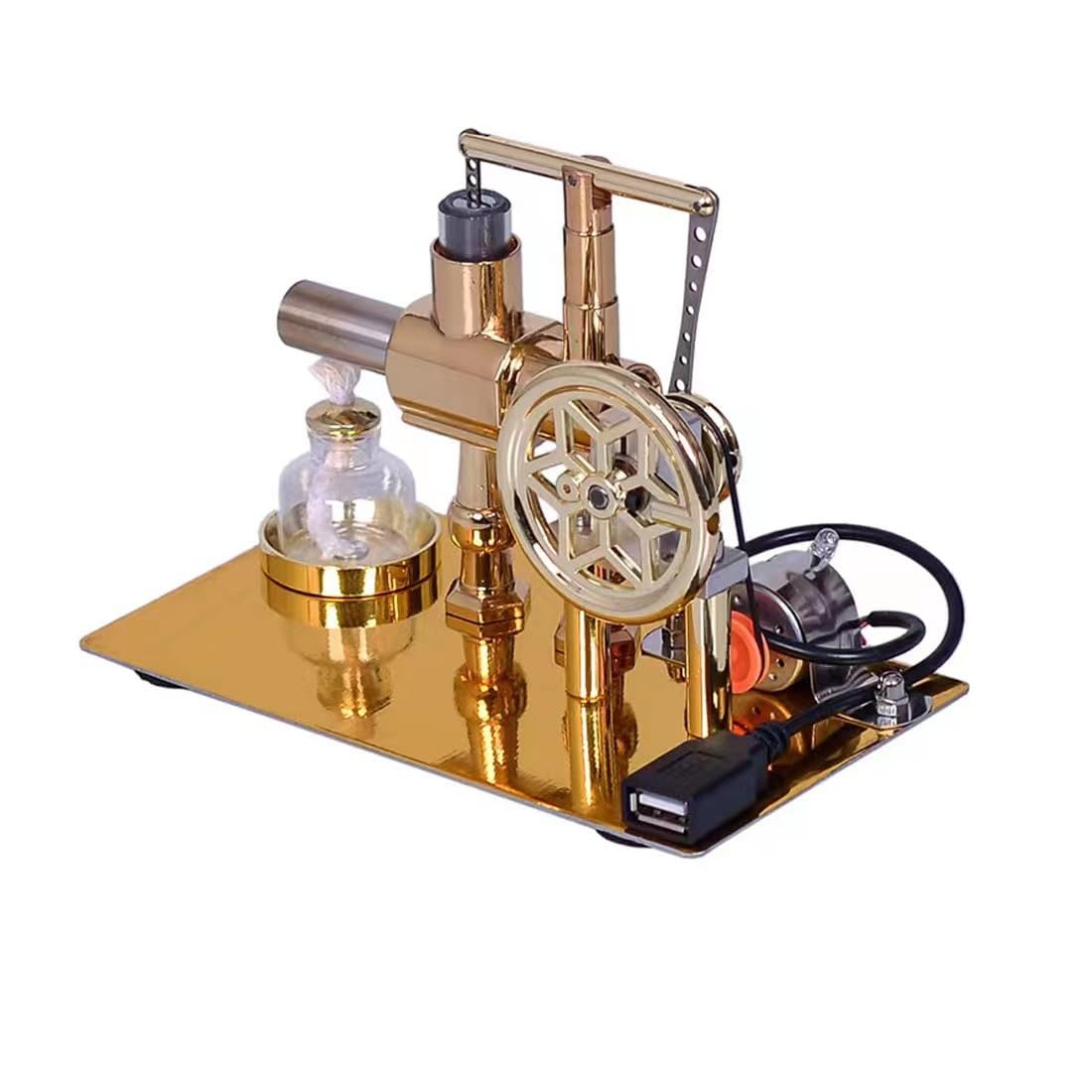 Heligotech Hot Air Stirling Engine Motor Education Model Toy Electricity Power Generator LED Lights Kit Class Teaching Stirling Engine Kit for Adults