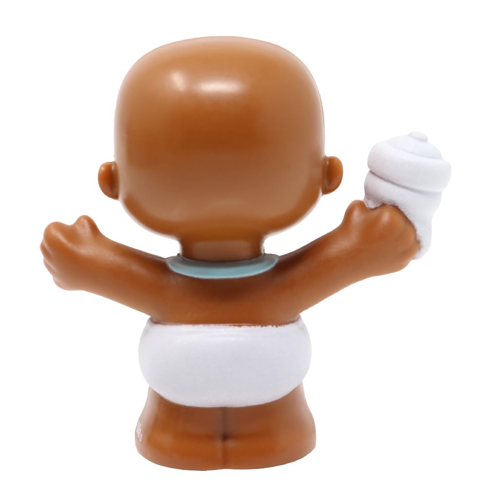 Replacement Part for Fisher-Price Little People Snuggle Twins Playset - GKP69 ~ Replacement Twin Boy Figure Holding White Bottle ~ Blue Bib ~ Brown