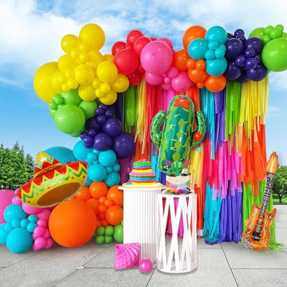 Mexican Fiesta Party Decorations 134 PCS Fiesta Balloon Garland Arch Kit Cactus Sombrero Guitar Balloons for Taco Twosday Birthday Decorations Baby