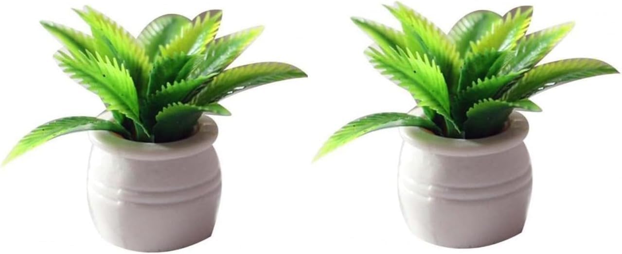 1:12 Scale Mini Potted Plants - Resin Botanical Decor for Dollhouse Kitchens and Living Rooms, Evergreen DIY Craft Accessories with Lifelike Foliage