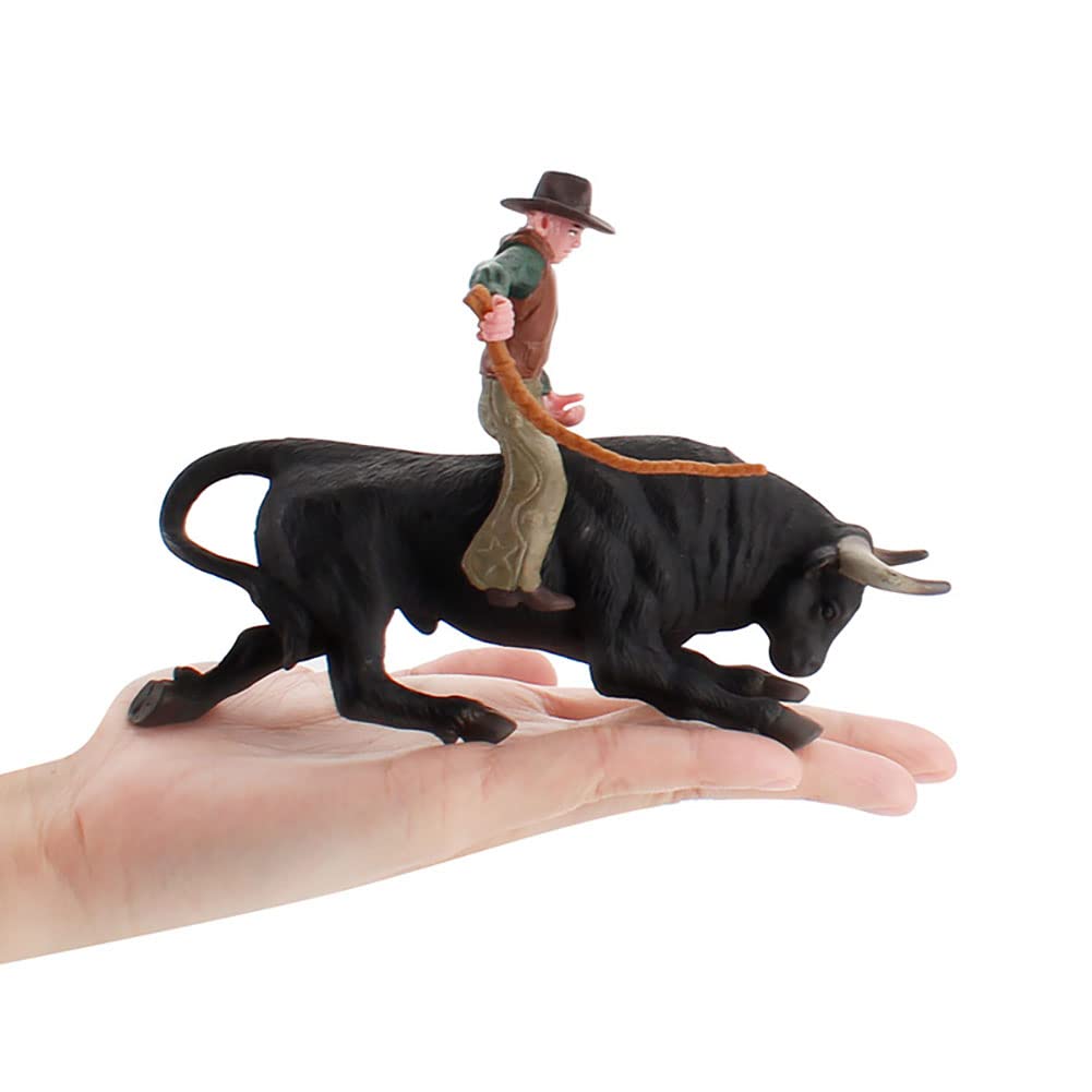 BLAPNK Realistic Cowboy Black Bull Figure Toy, Simulated Spanish Bullfighter Cattle Figurines Collection Playset Preschool Science Educational Learn
