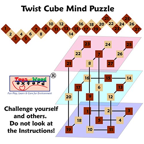 Wooden Twist Cube IQ Puzzle, Brain Teaser Puzzle for Kids and Adults