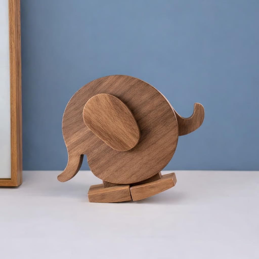 Handmade Walking Wooden Animals Pull and Push Walkable Elephant Pull Along Walking Turtle Mechanical Balance Rabbit Walker Sculpture Wooden Animals