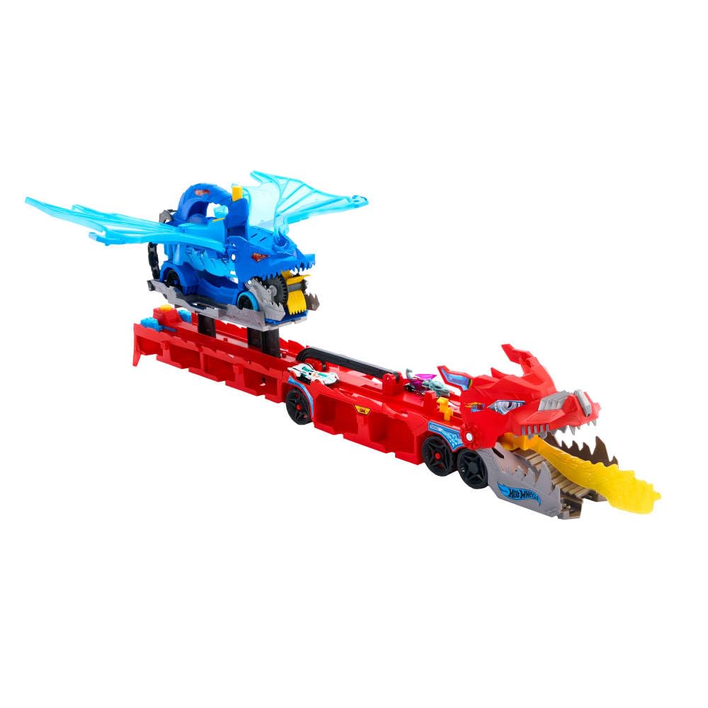 Hot Wheels City Toy Car Track Set, Ultimate Dual Dragon Transporter & 2 Die-Cast Cars, Large-Scale & Detachable Dragon, Stores 20+ Vehicles