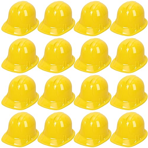 Blcculi 16 Pack Yellow Soft Plastic Hard Hats, Toy Construction Worker Helmets for Dress-Up and Party Supplies