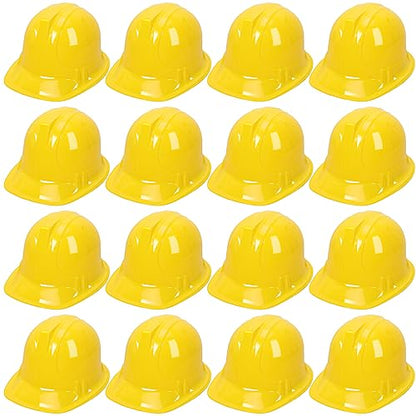 Blcculi 16 Pack Yellow Soft Plastic Hard Hats, Toy Construction Worker Helmets for Dress-Up and Party Supplies