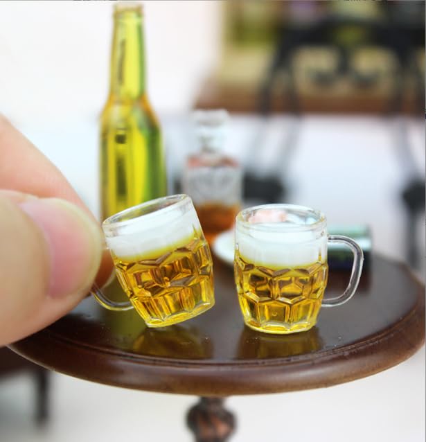 5Pcs Mini Beer Mug Dollhouse Accessories, Yellow Resin Simulation Cups, DIY Craft Miniatures