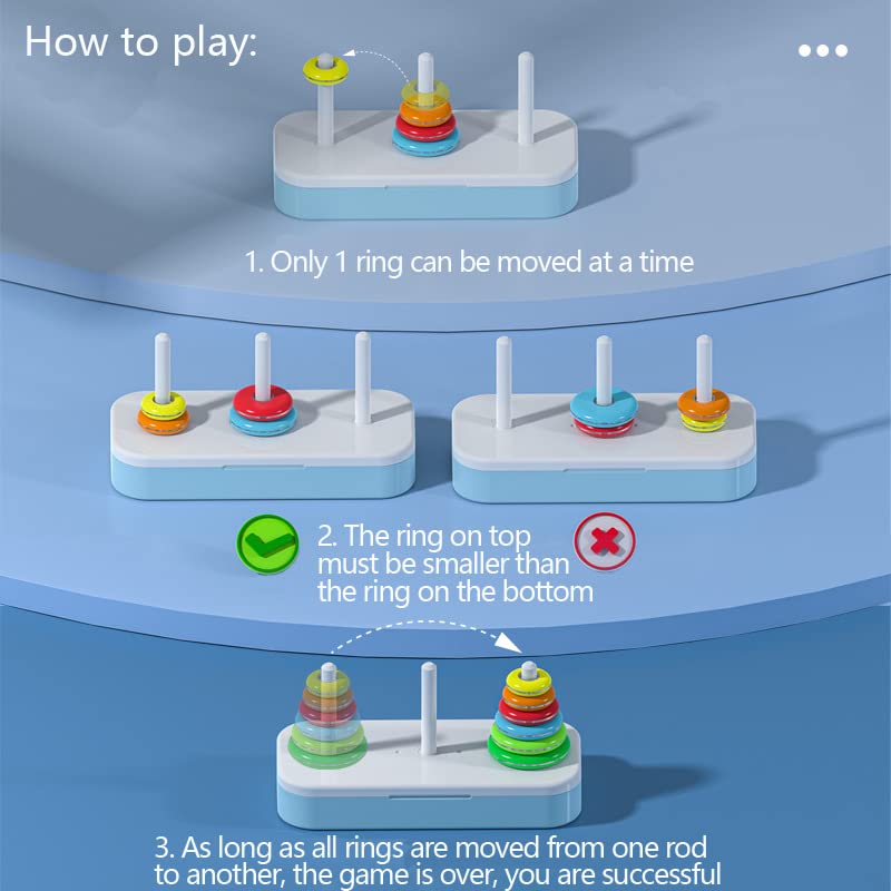 Hanoi Tower Logical Thinking Tower of Hanoi Brain Teaser Puzzle Stacking Game 10 Rings