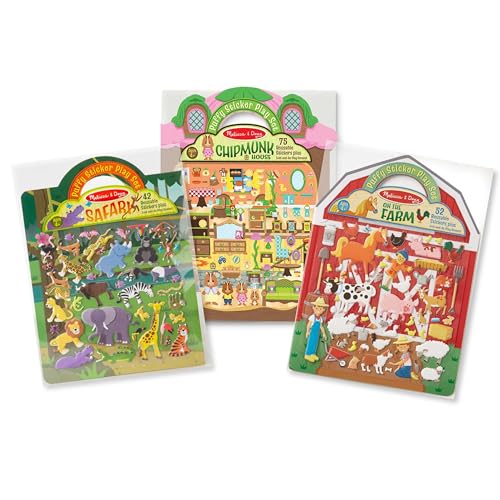 Melissa & Doug Puffy Sticker Activity Books Set - Farm, Safari, and Chipmunk Reusable Stickers, Restickable Puffy Sticker Books for Kids Ages 4+ - FSC