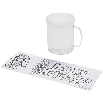Fun Express Christmas Mugs Set of 4 Kids - 12 Pack Color Your Own Holiday Artist Plastic Mugs with Handles | Craft Kits for Christmas Party Activities