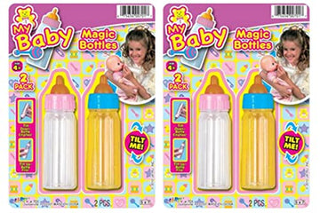 JA-RU Magic Baby Doll Bottles (4 Pack) - Milk and Juice Bottles, Baby Doll Accessories