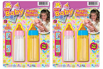 JA-RU Magic Baby Doll Bottles (4 Pack) - Milk and Juice Bottles, Baby Doll Accessories