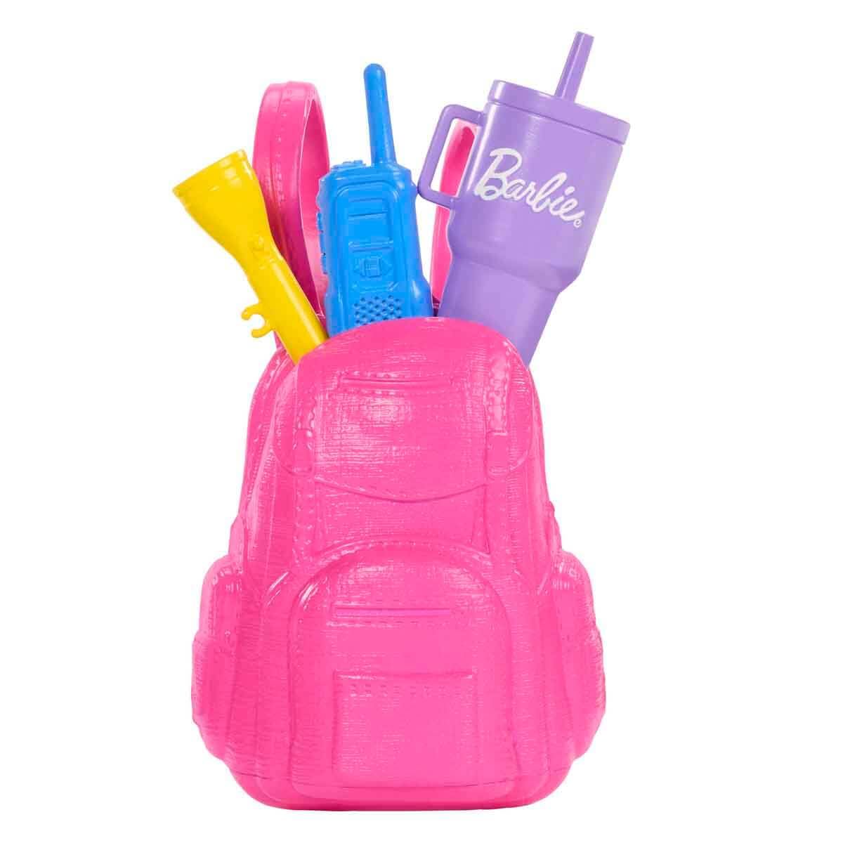 Barbie “Malibu” Outdoor Adventures Fashion Doll Wearing Adventure Outfit, with 10+ Camping-Themed Accessories Including Pet Puppy