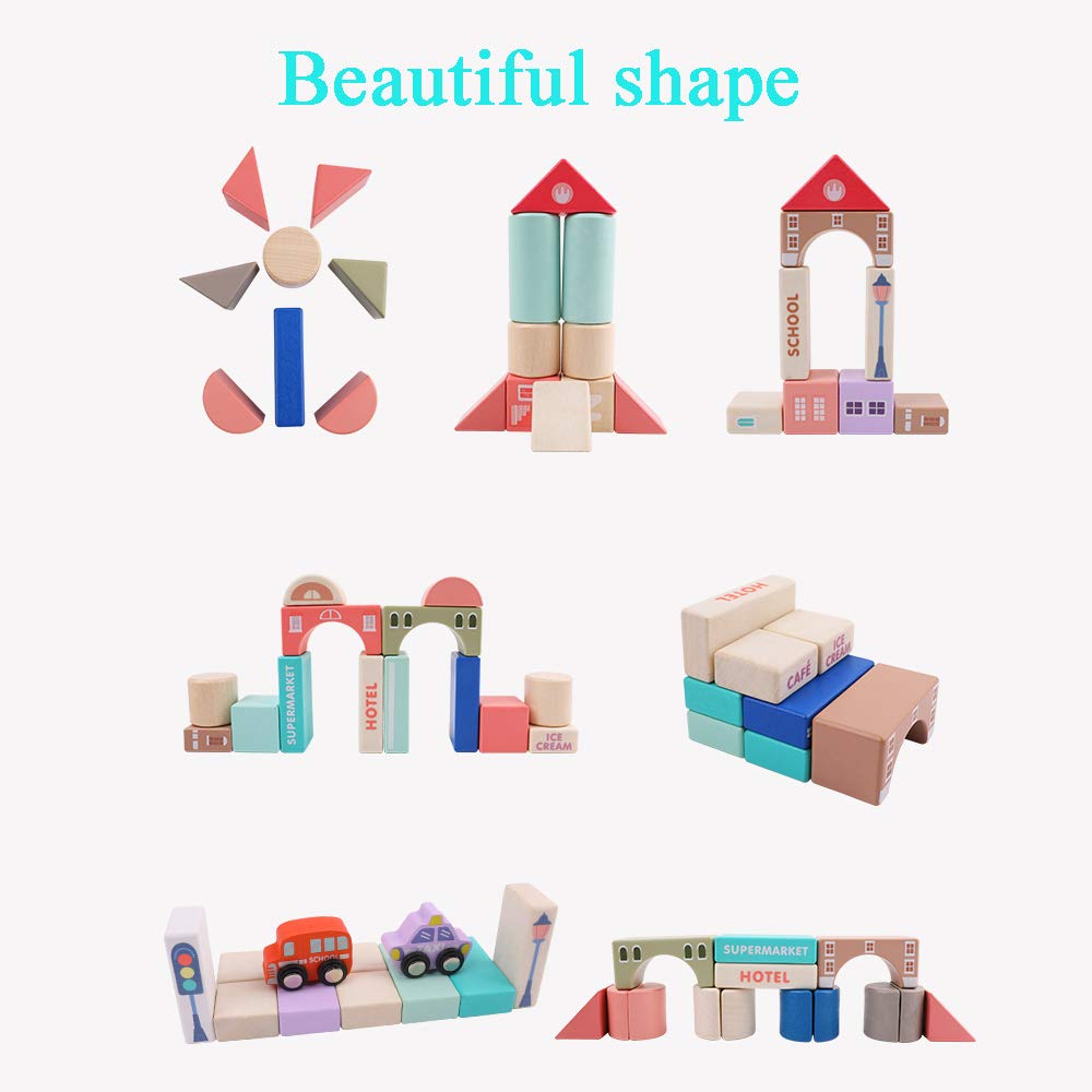 umbresen 115 Pcs Wooden City Building Blocks Set, Colorful Stacking Preschool Educational Toys for Toddlers Boys Girls Gifts with 20 Pcs Floor Jigsaw
